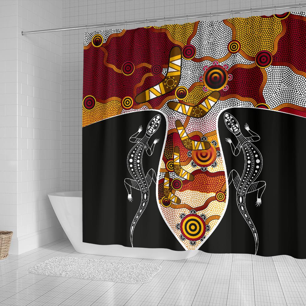 aboriginal-shower-curtain-dot-painting-lizard-boomerang-shower-curtain