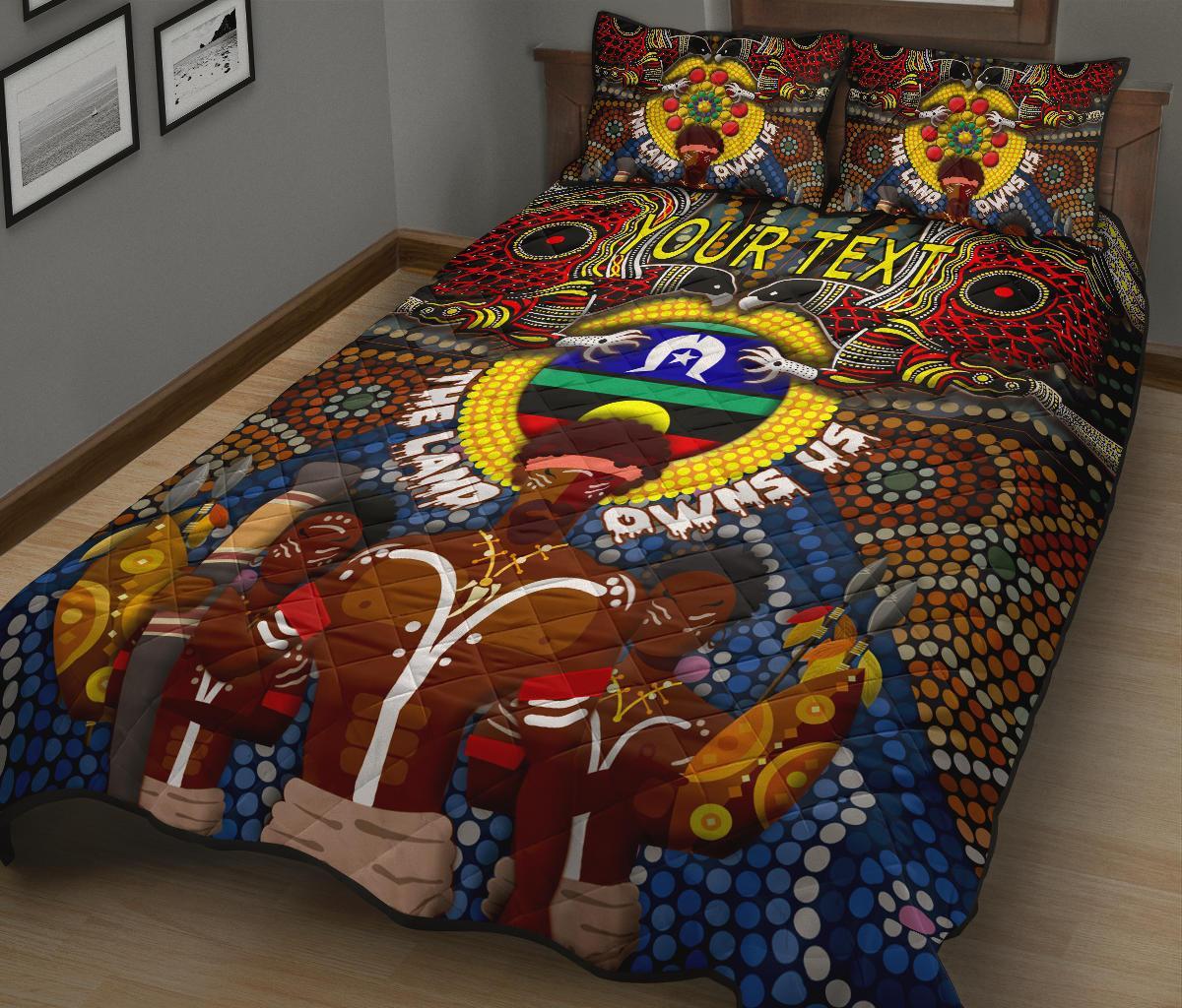 custom-text-the-land-owns-us-quilt-bed-set