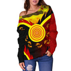 Aboriginal Shoulder Sweater -  Indigenous Flag With Footprint Hand Art - Vibe Hoodie