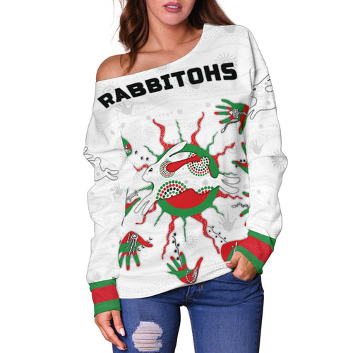 Rabbitohs Indigenous Off Shoulder Sweater Animals Aboriginal - Vibe Hoodie