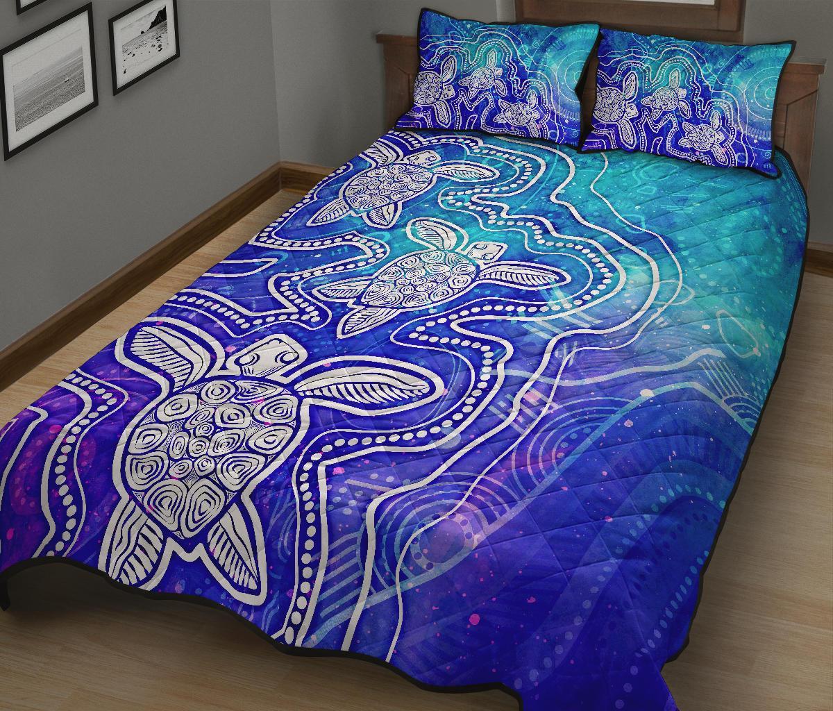 aboriginal-quilt-bed-set-sea-turtle-with-indigenous-patterns-blue