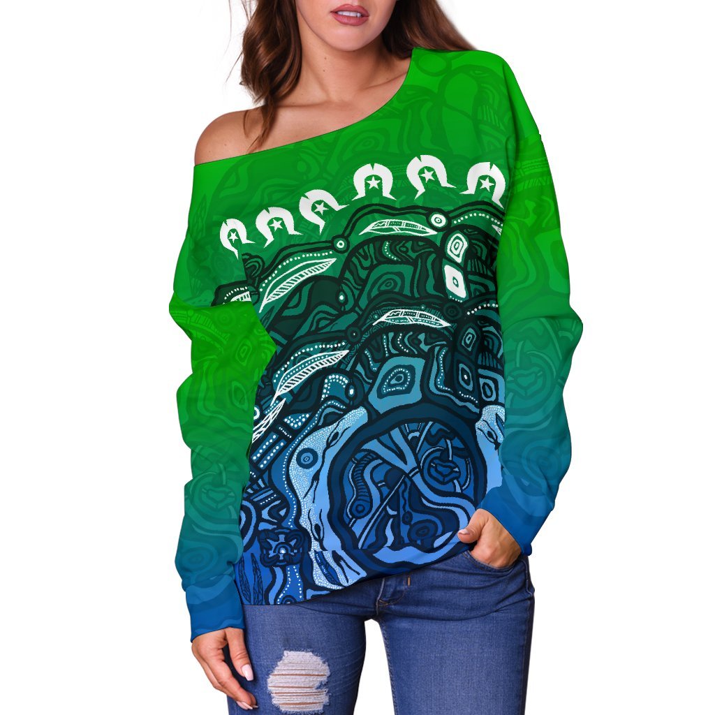 Torres Strait Islands Off Shoulder Sweater - Blue - Vibe Hoodie