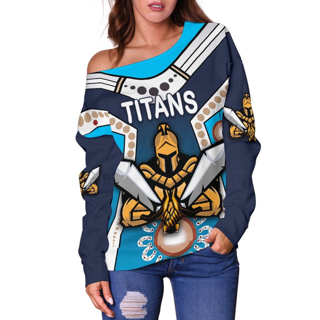 Gold Coast Women's Off Shoulder Sweater Titans Gladiator Simple Indigenous - Vibe Hoodie