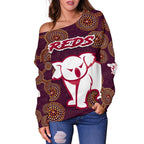 Queensland Women Off Shoulder Sweater Indigenous Reds - Vibe Hoodie