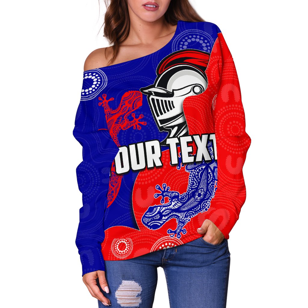 (Custom Personalised)Newcastle Knights Women's Off Shoulder Sweater Aboriginal - Vibe Hoodie
