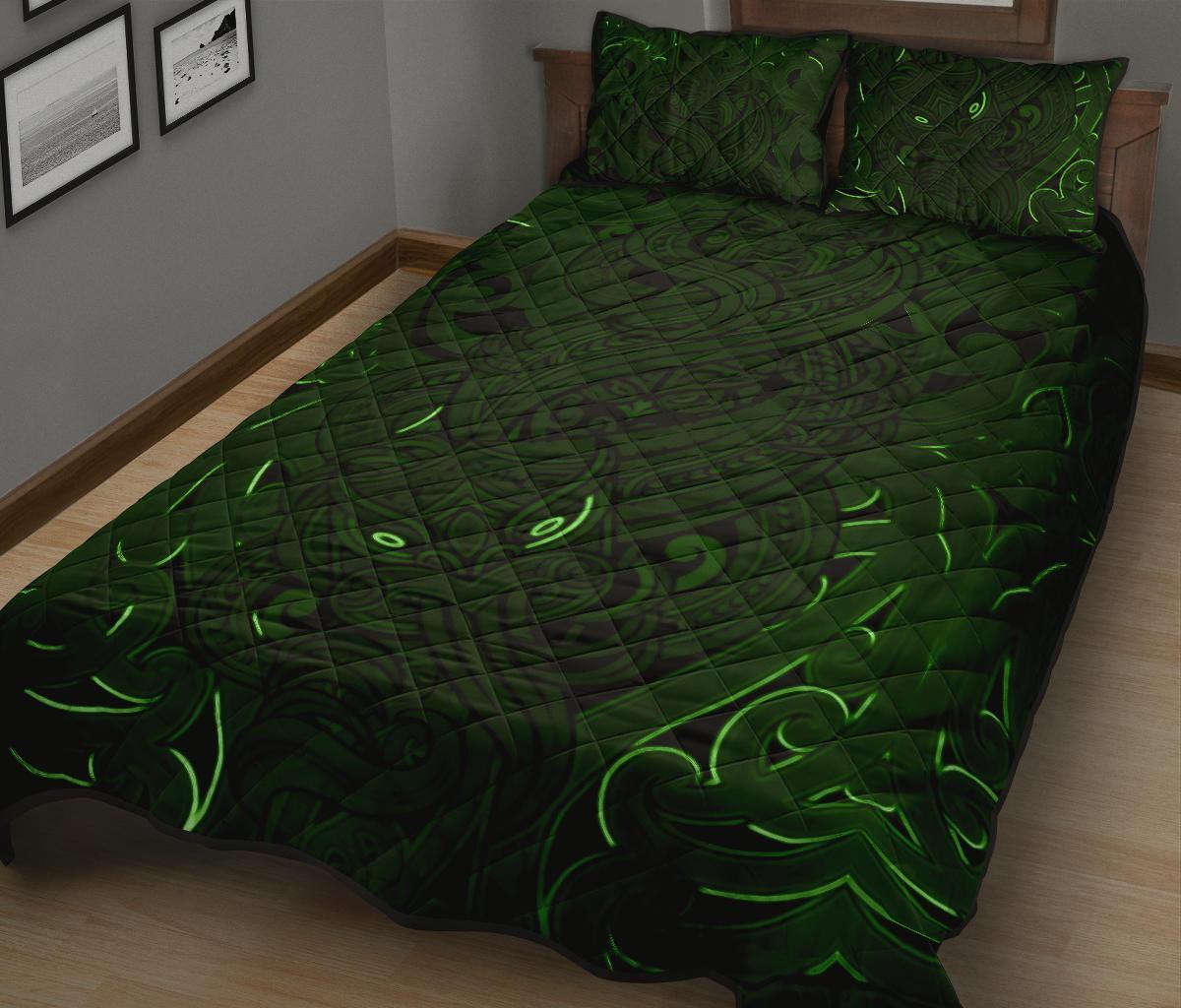 new-zealand-quilt-bed-set-maori-gods-quilt-and-pillow-cover-tumatauenga-god-of-war-green