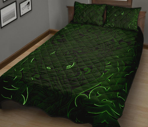 new-zealand-quilt-bed-set-maori-gods-quilt-and-pillow-cover-tumatauenga-god-of-war-green