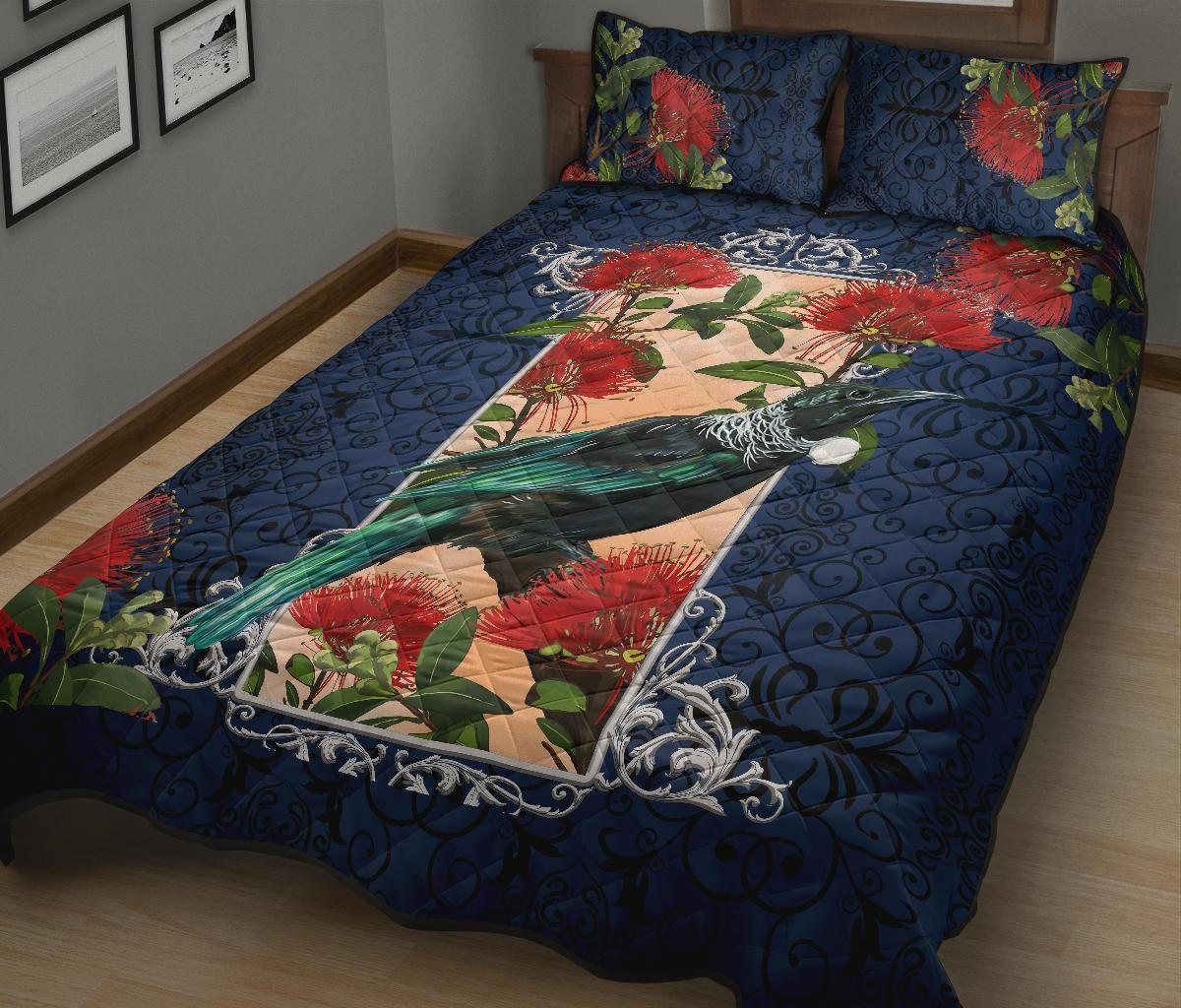 tui-bird-new-zealand-pohutukawa-tree-quilt-bed-set