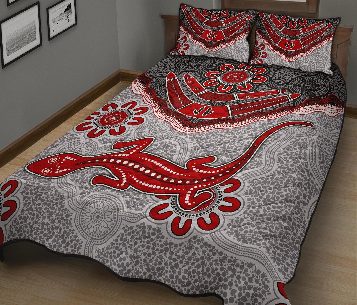 aboriginal-quilt-bed-set-indigenous-boomerang-and-lizard-art