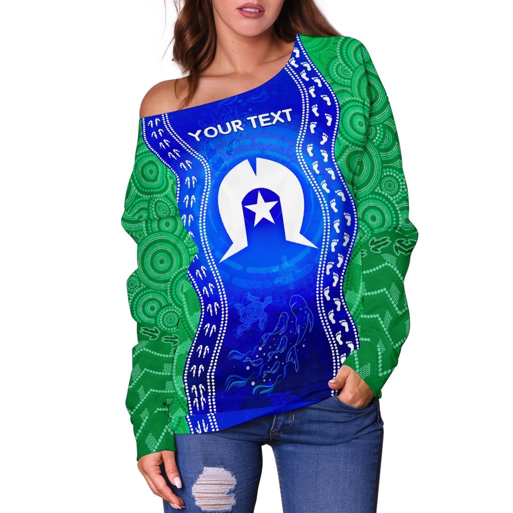 [Custom] Torres Strait Islanders Women's Off Shoulder Sweater - Torres Symbol With Aboriginal Patterns - Vibe Hoodie