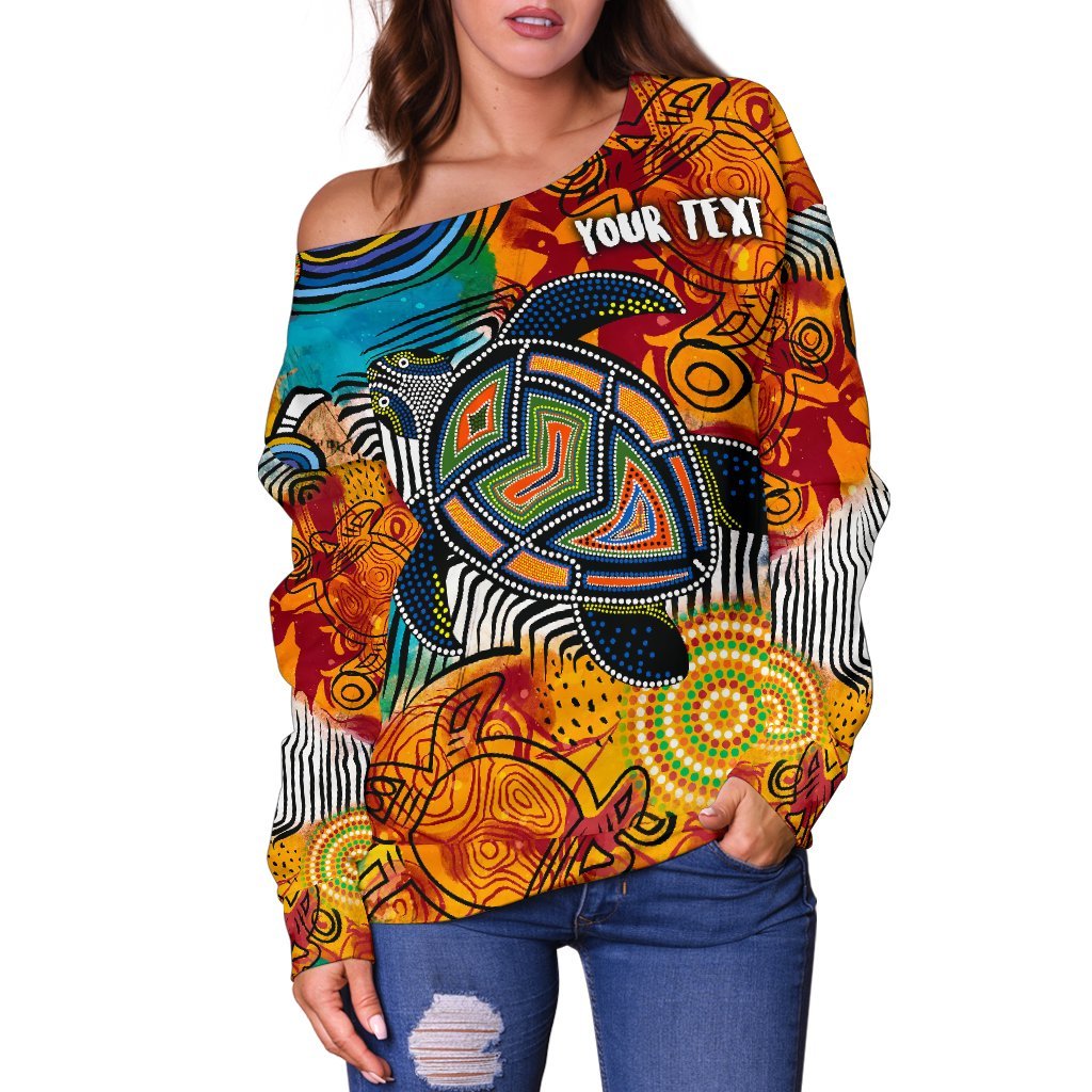 Aboriginal Personalised Off Shoulder Sweater - Turtle Indigenous Art - Vibe Hoodie