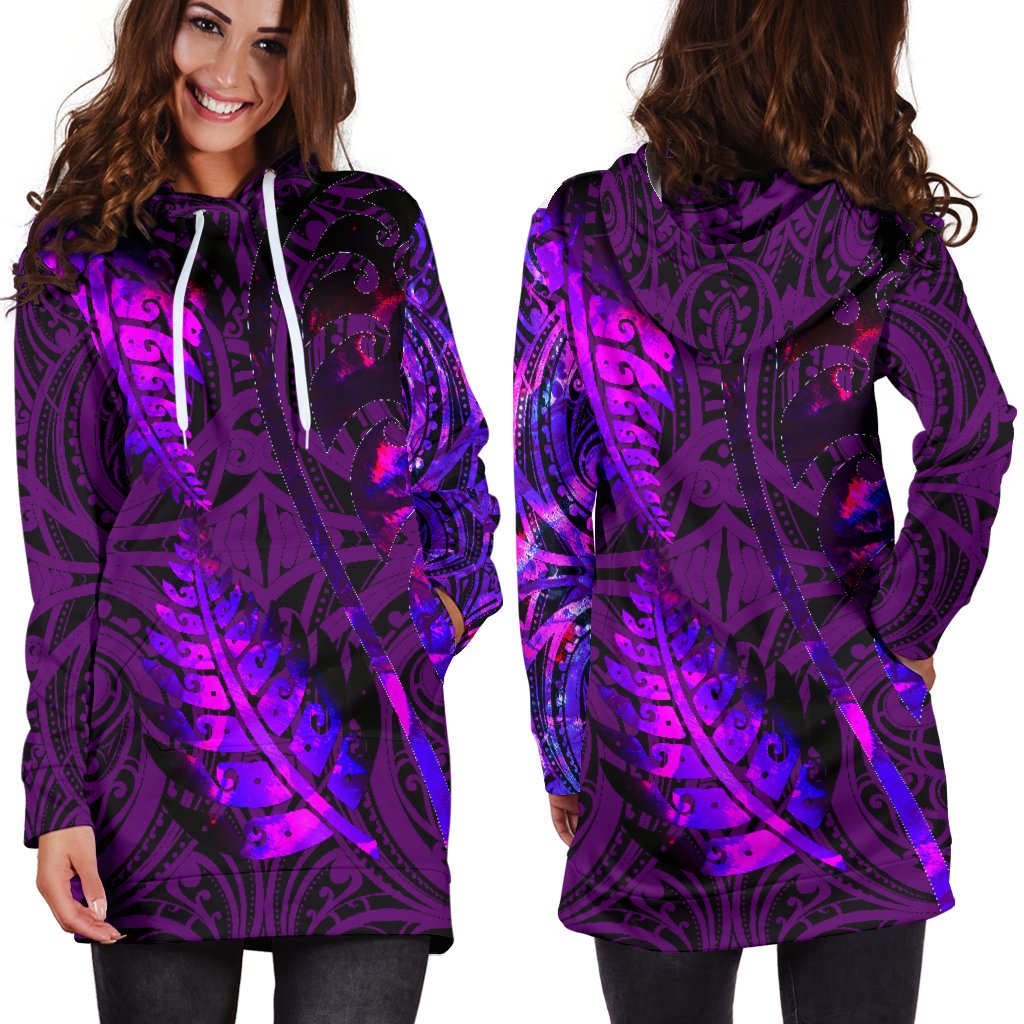 aotearoa-maori-women-hoodie-dress-silver-fern-koru-vibes-purple
