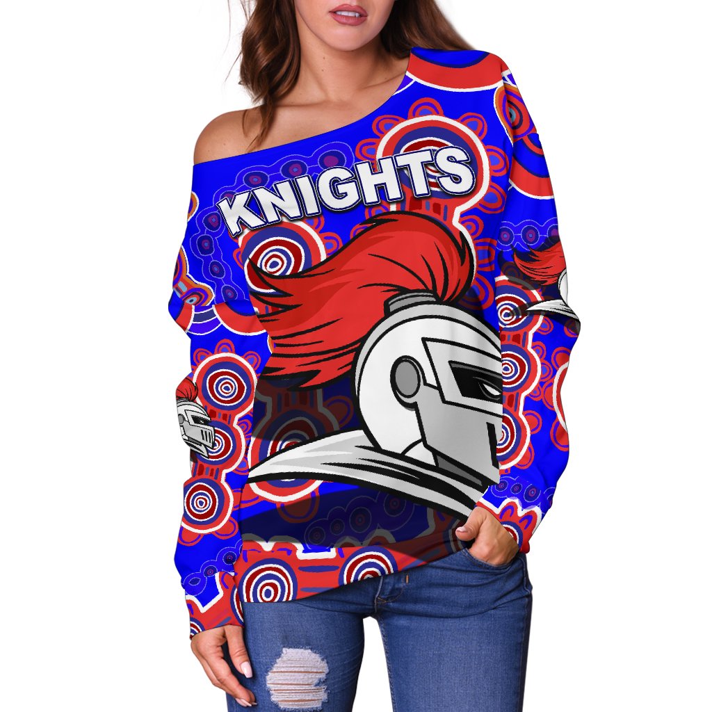 Newcastle Knights Women Off Shoulder Sweater Indigenous - Vibe Hoodie