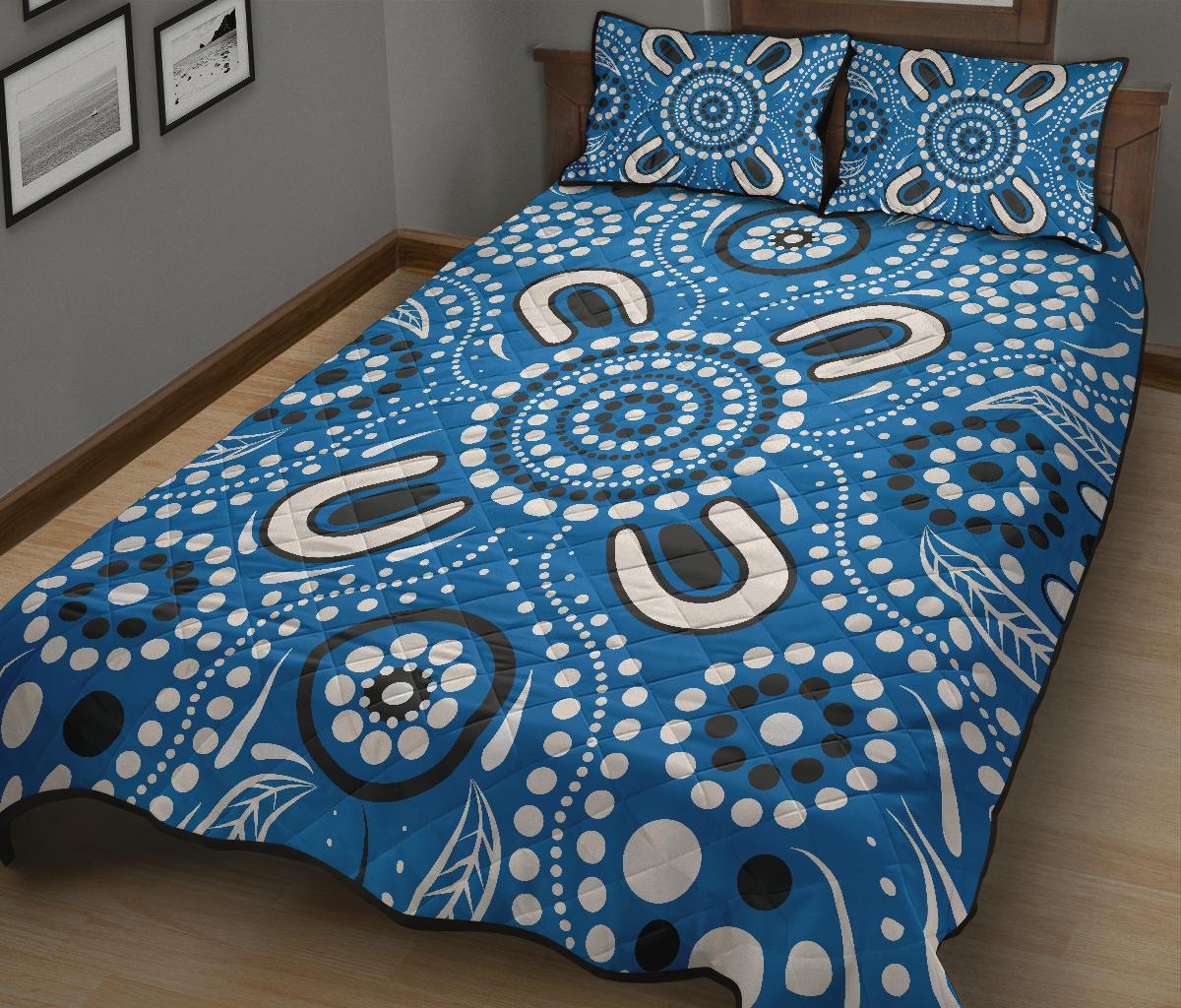 aboriginal-quilt-bed-set-indigenous-circle-dot-painting-blue-color