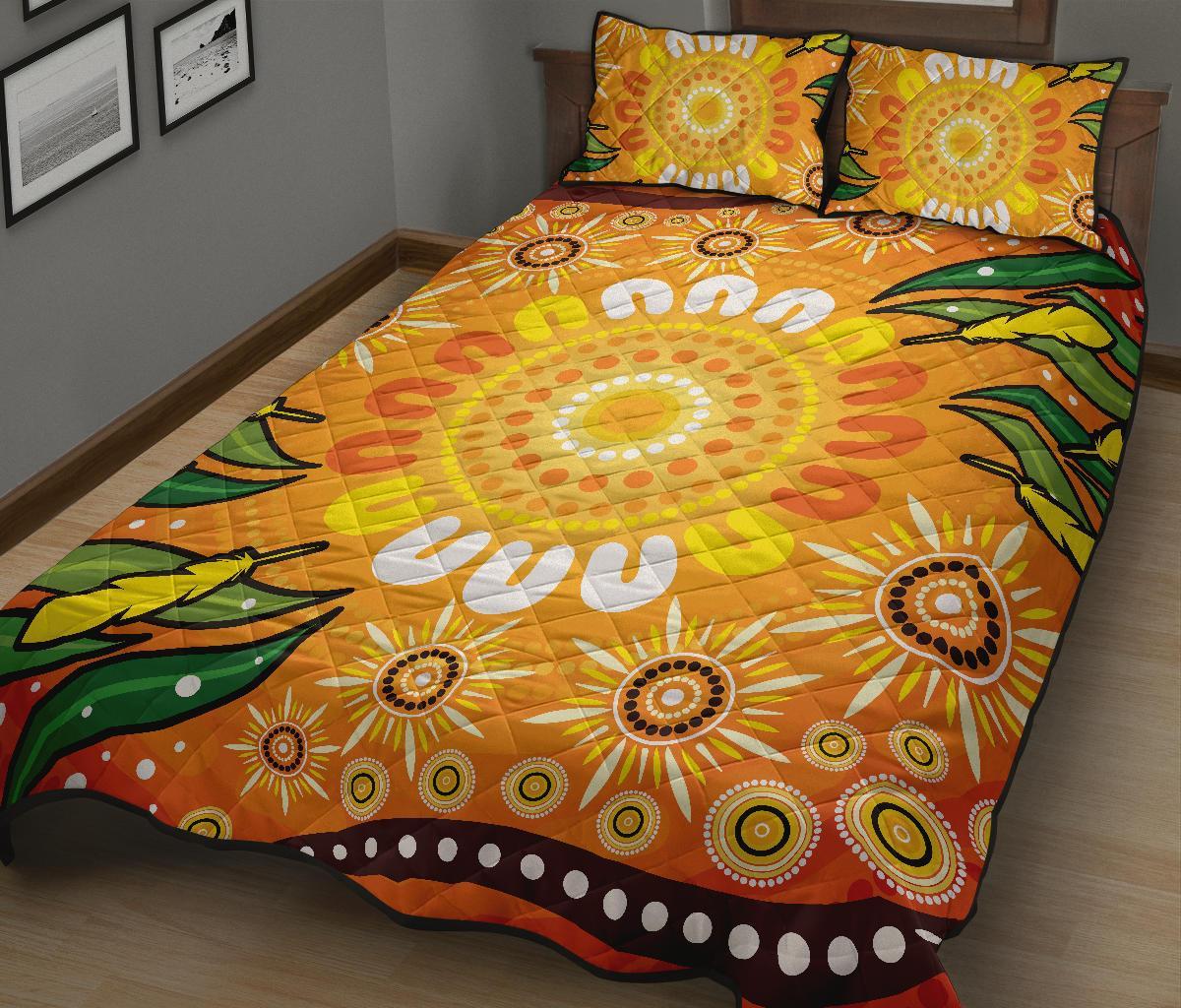 aboriginal-quilt-bed-set-indigenous-circle-leaf-patterns