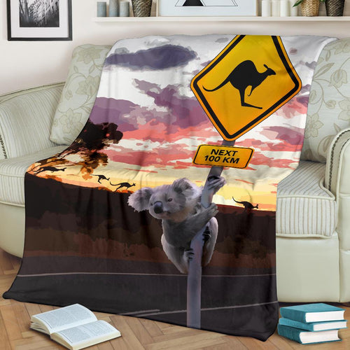 premium-blanket-koala-blanket-kangaroo-sign-sunset-landscape-art