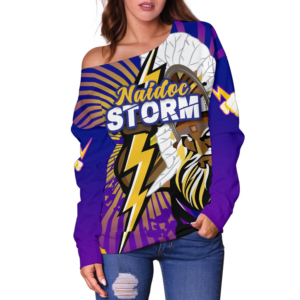 Storm Naidoc Week Women's Off Shoulder Sweater Indigenous Style - Vibe Hoodie