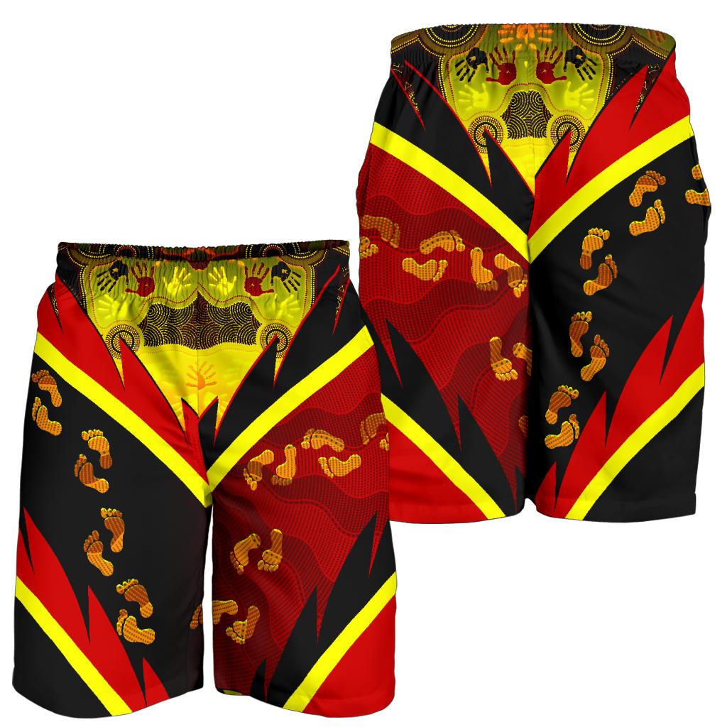 aboriginal-mens-shorts-indigenous-flag-with-footprint-hand-art