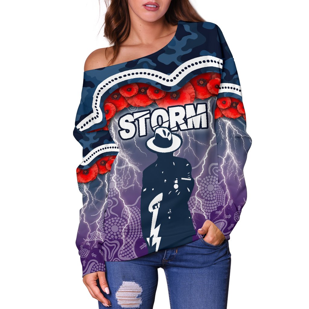 Storm Women's Off Shoulder Sweater Anzac Day Aboriginal - Vibe Hoodie