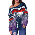 Storm Women's Off Shoulder Sweater Anzac Day Aboriginal - Vibe Hoodie
