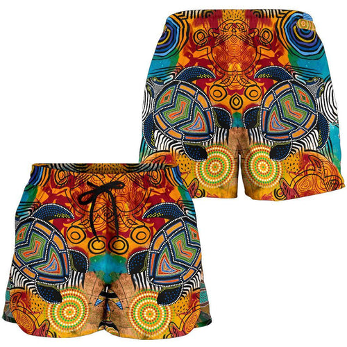 Aboriginal Women's Shorts - Turtle Indigenous Art - Vibe Hoodie