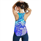 Aboriginal Women's Racerback Tank - Sea Turtle With Indigenous Patterns (Blue) - Vibe Hoodie