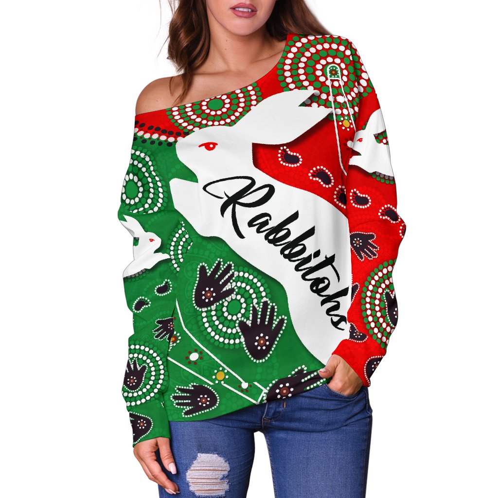 Rabbitohs Forever Off Shoulder Sweater Indigenous - Vibe Hoodie