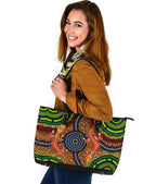 1st-australia-large-leather-tote-bag-aboriginal-two-lizards-dot-painting-circle