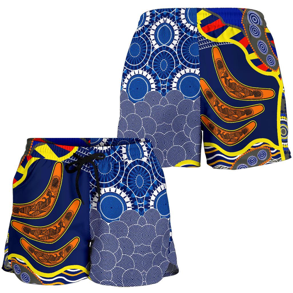 Aboriginal Women's Shorts, Australian Boomerang Dot Painting Art - Vibe Hoodie