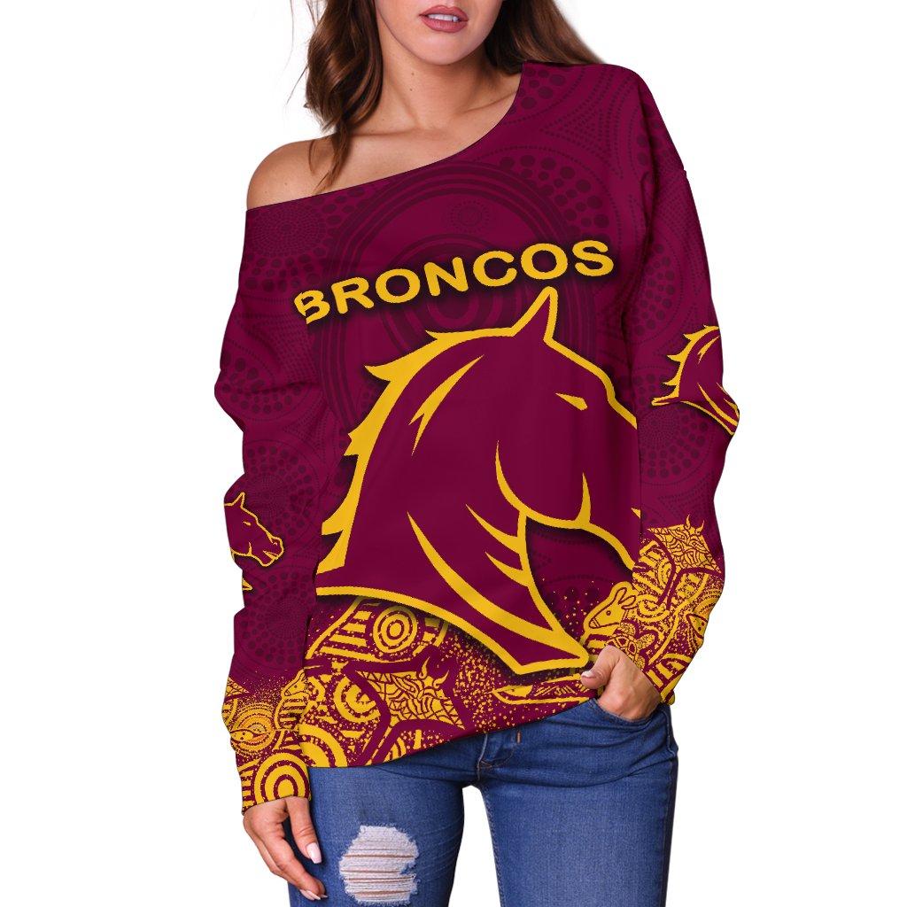 Brisbane Women Off Shoulder Sweater Broncos Indigenous - Vibe Hoodie