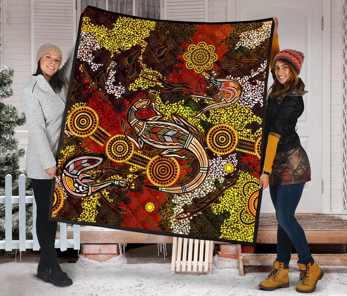 aboriginal-premium-quilt-kangaroo-and-lizard-dot-painting-art