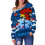 Roosters Anzac Day Off Shoulder Sweater Military - Blue - Vibe Hoodie