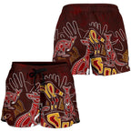Aboriginal Women's Shorts - Kangaroo family with Hand Art - Vibe Hoodie