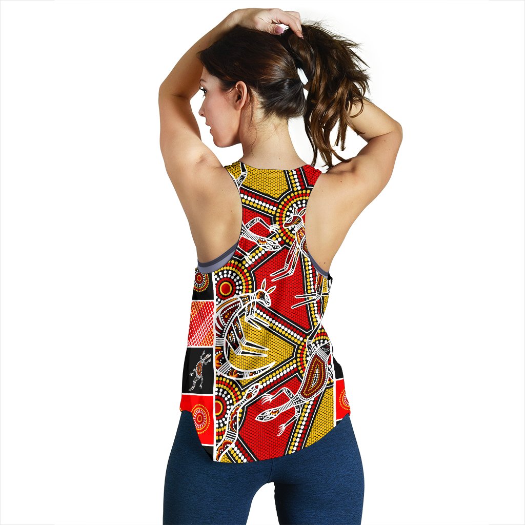 Aboriginal Women's Racerback Tank, Kangaroo Dot Painting Patterns - Vibe Hoodie