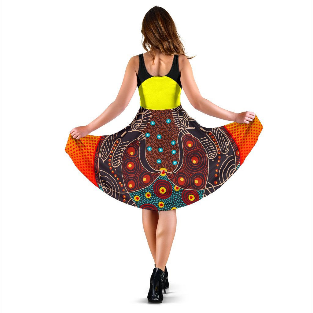 Midi Dress - Aboriginal Sublimation Dot Pattern Style (Red) - Vibe Hoodie