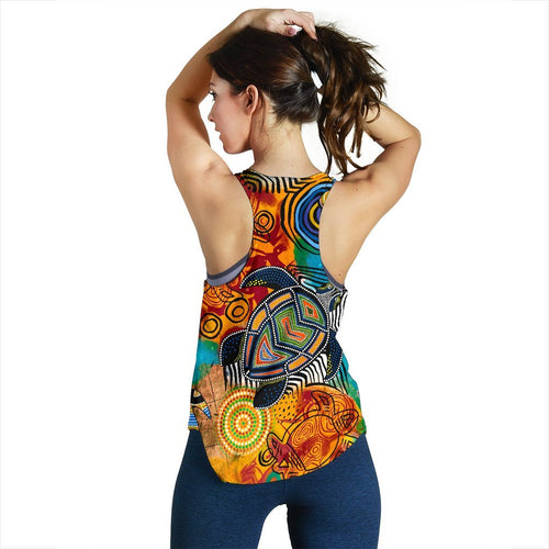 Aboriginal Women's Racerback Tank - Turtle Indigenous Art - Vibe Hoodie