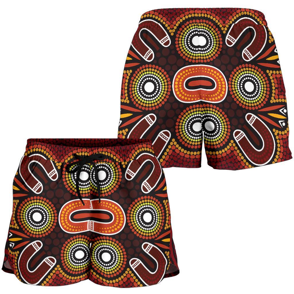 ABoriginal Women's Shorts - Aboriginal Dot Painting Flowers Style - Vibe Hoodie