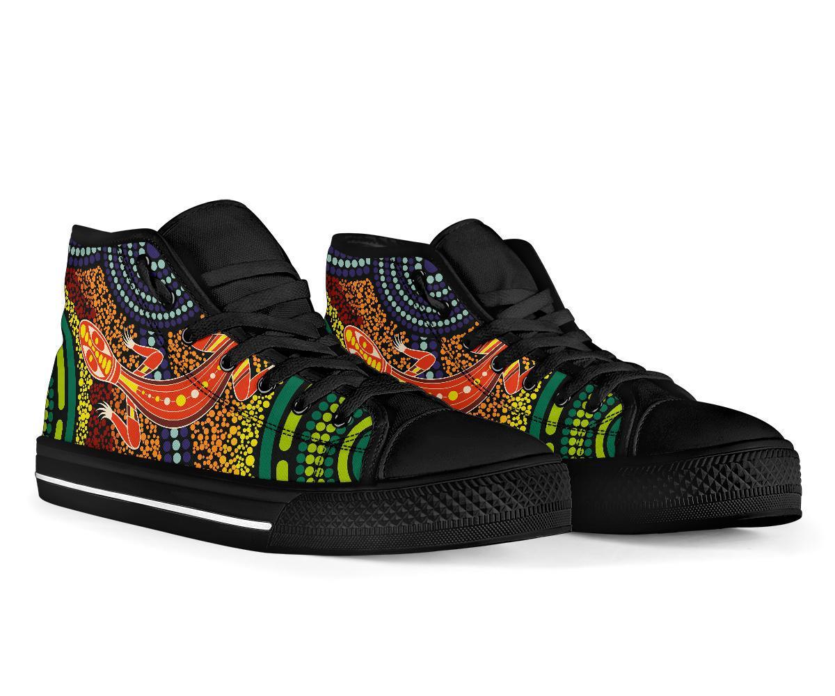 1st-australia-high-top-shoes-aboriginal-two-lizards-dot-painting-circle