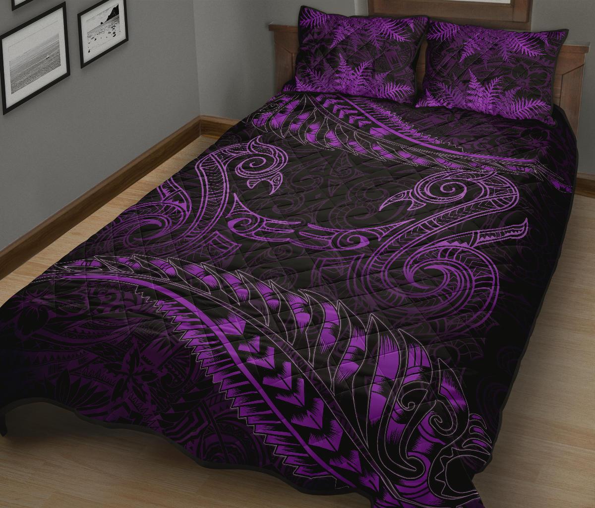 aotearoa-quilt-bed-set-purple-maori-manaia-with-silver-fern