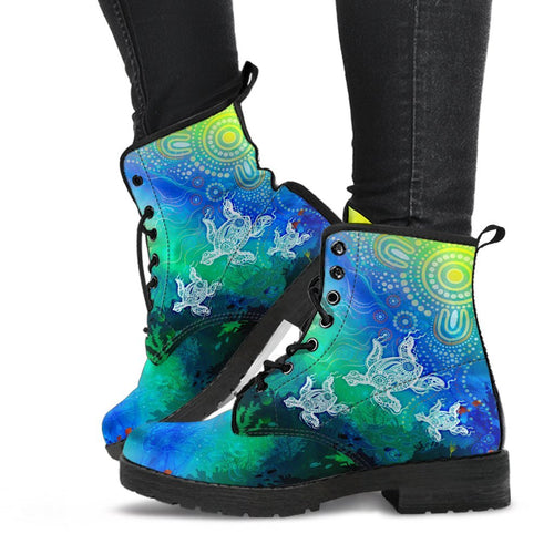 aboriginal-leather-boots-indigenous-turtle-ocean-dot-painting-art