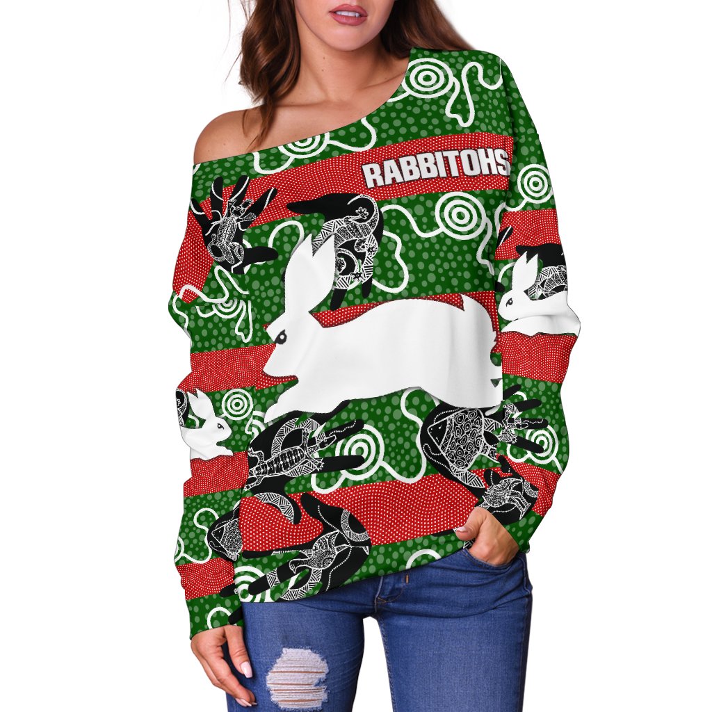 South Sydney Women's Off Shoulder Sweater Rabbitohs Indigenous - Animals Aboriginal - Vibe Hoodie