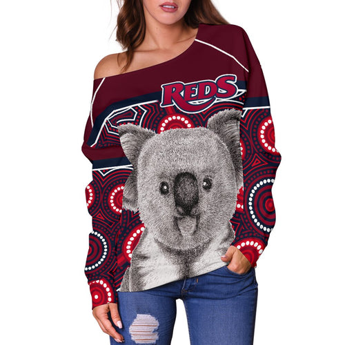 Reds Rugby Australian Off Shoulder Sweater Simple Indigenous Queensland - Vibe Hoodie