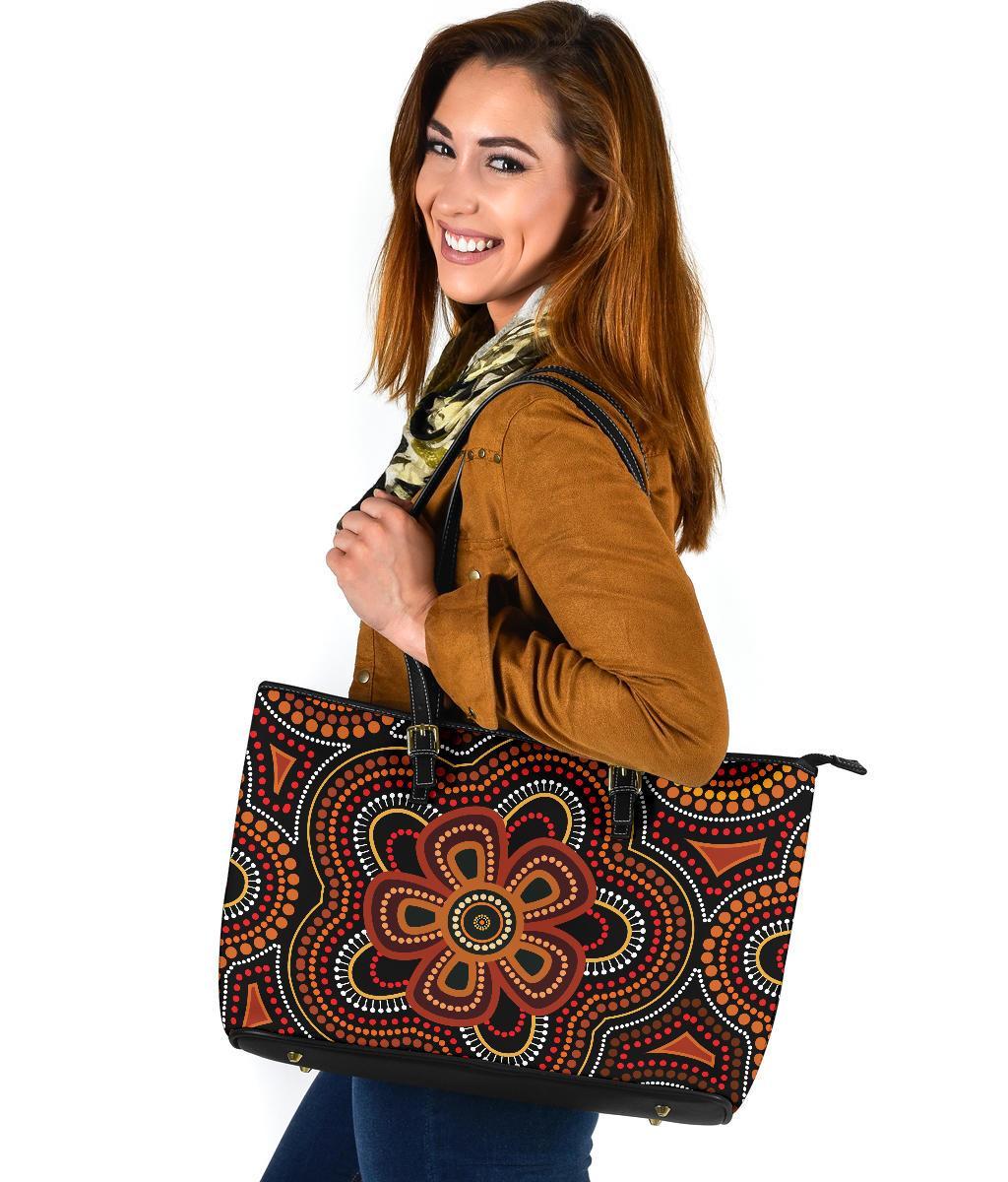aboriginal-large-leather-tote-bag-aboriginal-dot-painting-flowers-style