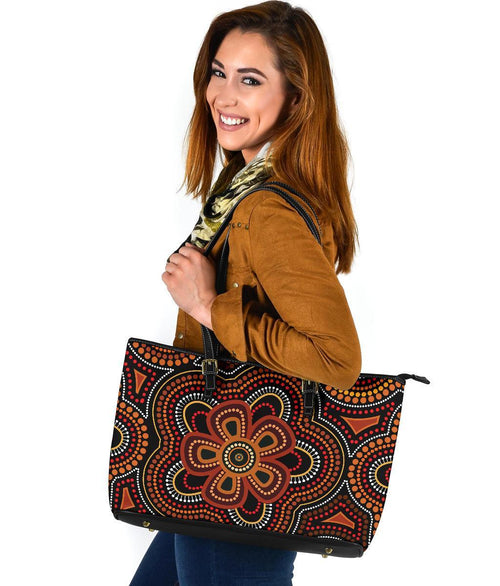 aboriginal-large-leather-tote-bag-aboriginal-dot-painting-flowers-style