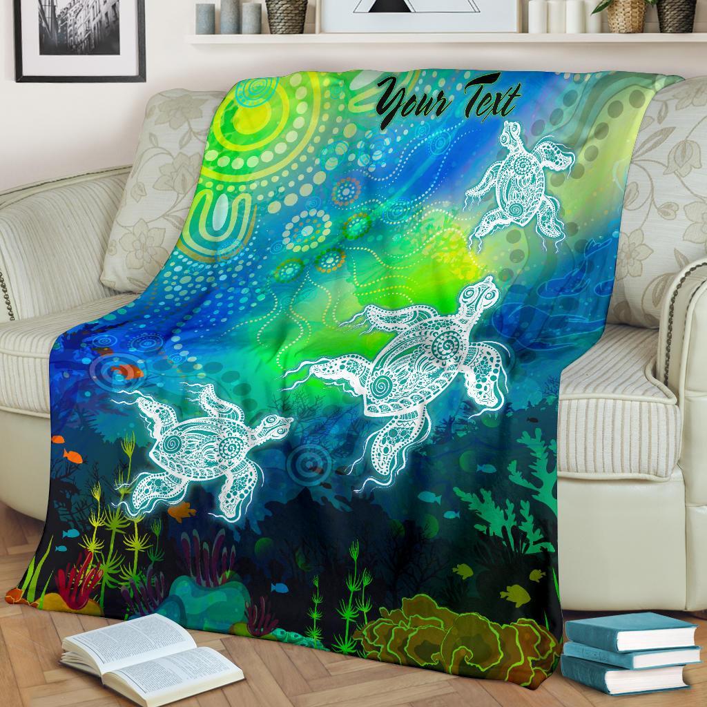 custom-text-aboriginal-premium-blanket-indigenous-turtle-ocean-dot-painting-art