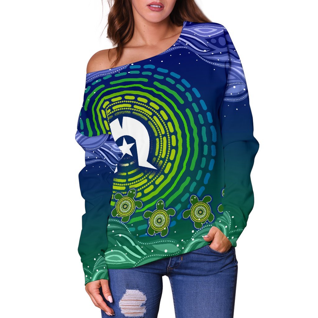 Torres Strait Islanders Women's Off Shoulder Sweater - Aboriginal Turtle - Vibe Hoodie