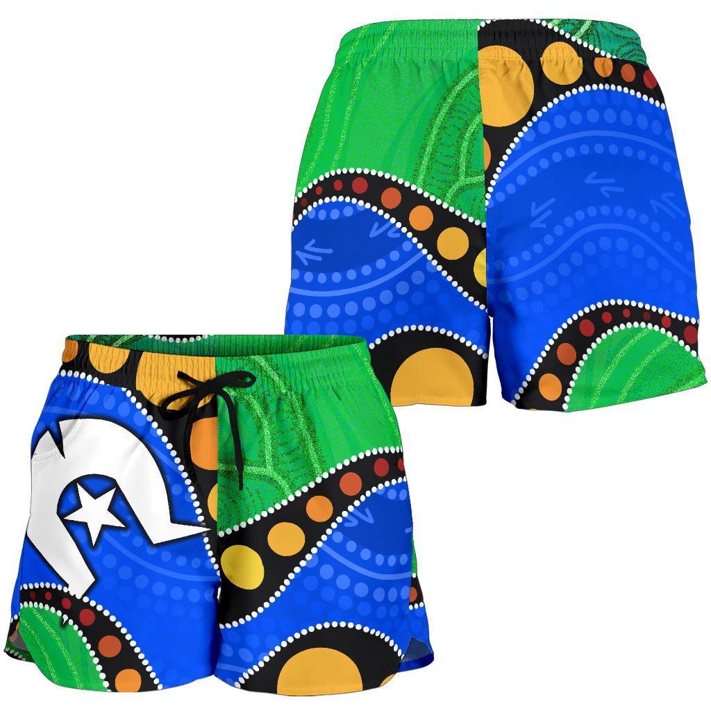 Torres Strait Islands All Over Print Women's Shorts -  Flag with Aboriginal Patterns - Vibe Hoodie