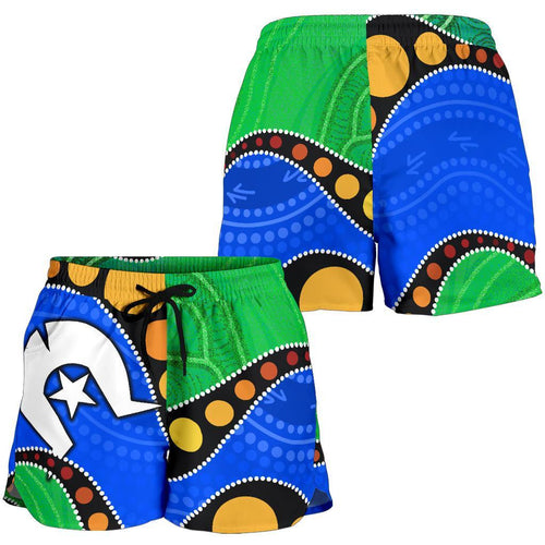 Torres Strait Islands All Over Print Women's Shorts -  Flag with Aboriginal Patterns - Vibe Hoodie