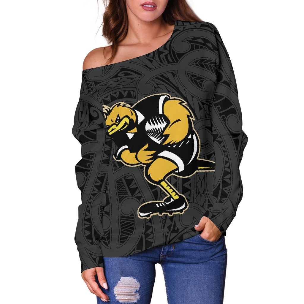 Maori Kiwi Rugby Women Off Shoulder Sweater Hongi - Kia Ora New Zealand - Vibe Hoodie