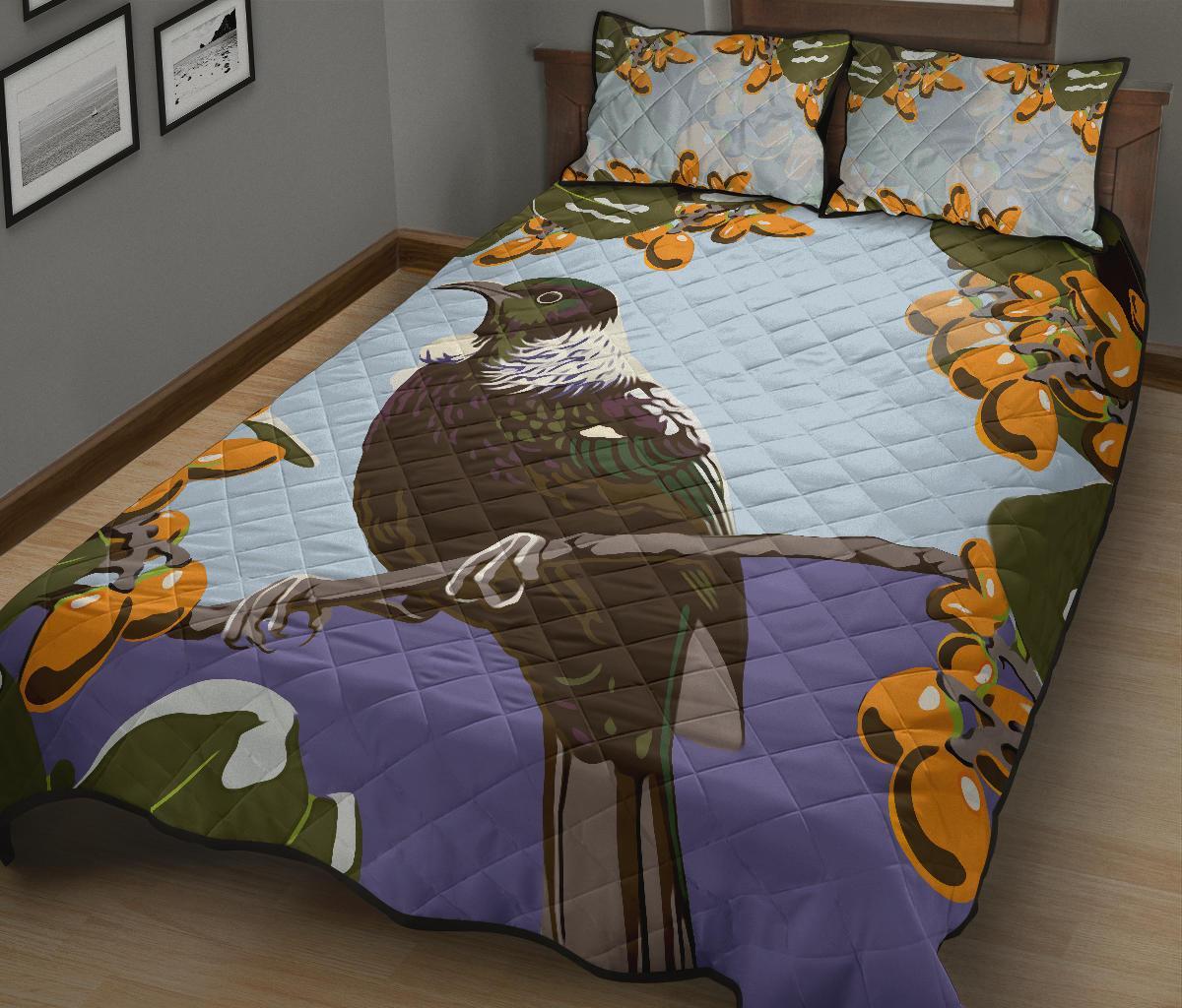 tui-bird-new-zealand-karaka-berries-quilt-bed-set
